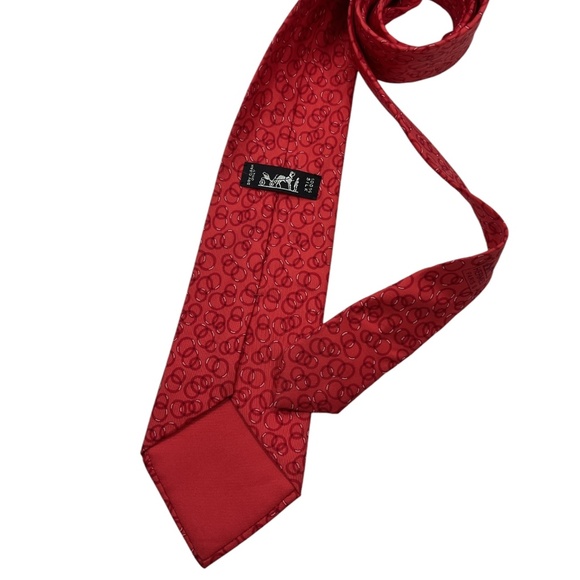 HERMÈS 5174 IA XL Red Interlocking Circles Silk LUXURY Tie FRANCE - Picture 2 of 5